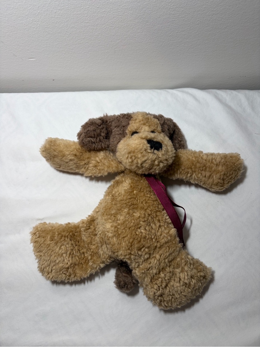 Boyds Bears Brown and Tan Plush Puppy with Burgundy Ribbon